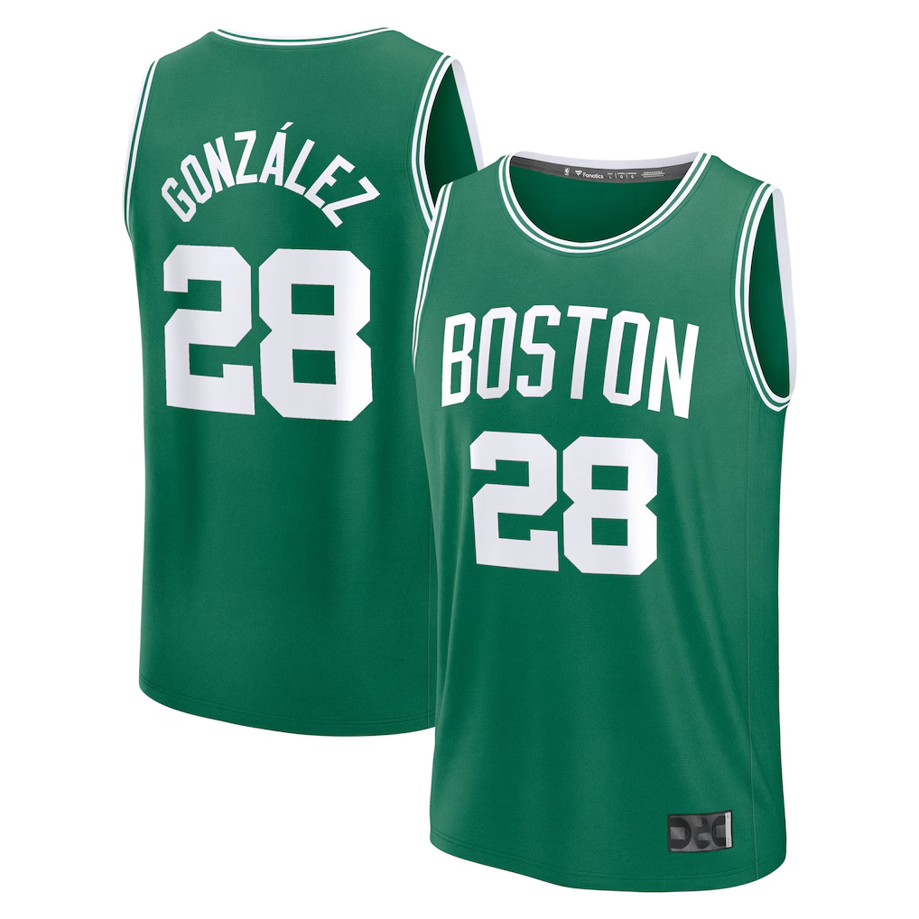 Tlead B.Celtics #28 Hugo Gonzalez Kelly Green 2025  Draft First Round Pick Fast Break Replica Jerseys - Icon Edition