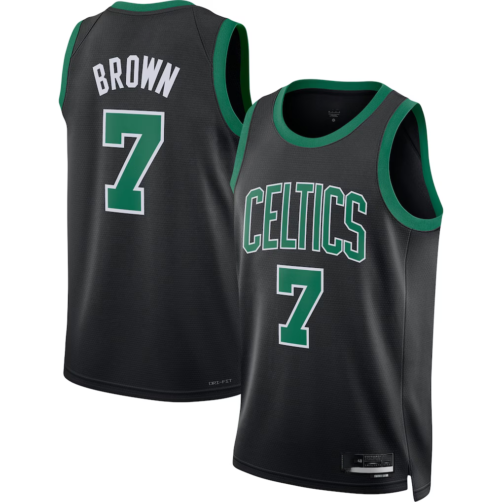 Tlead B.Celtics #7 Jaylen Brown Black Swingman Jerseys - Statement Edition