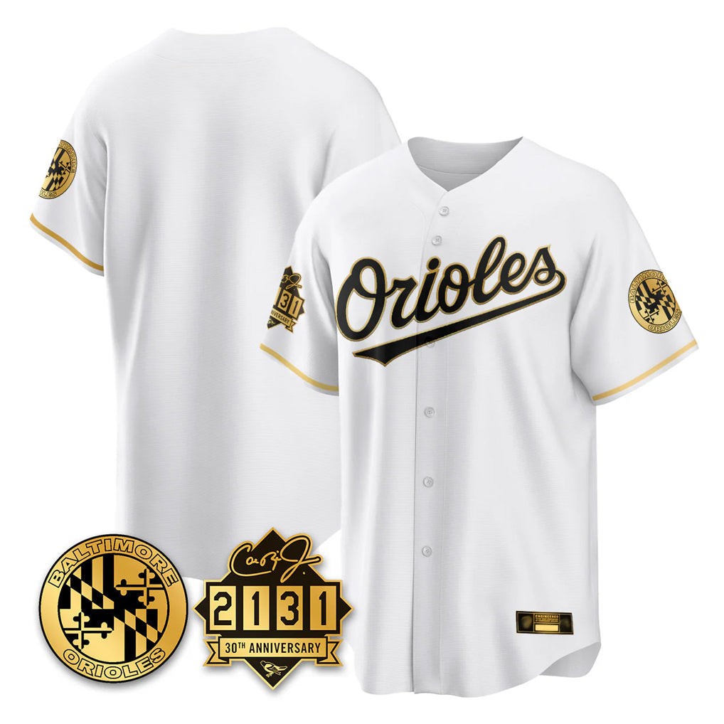 Tlead B.Orioles White Gold 30th Anniversary of 2131 Home Game Blank Player Stitched Jerseys