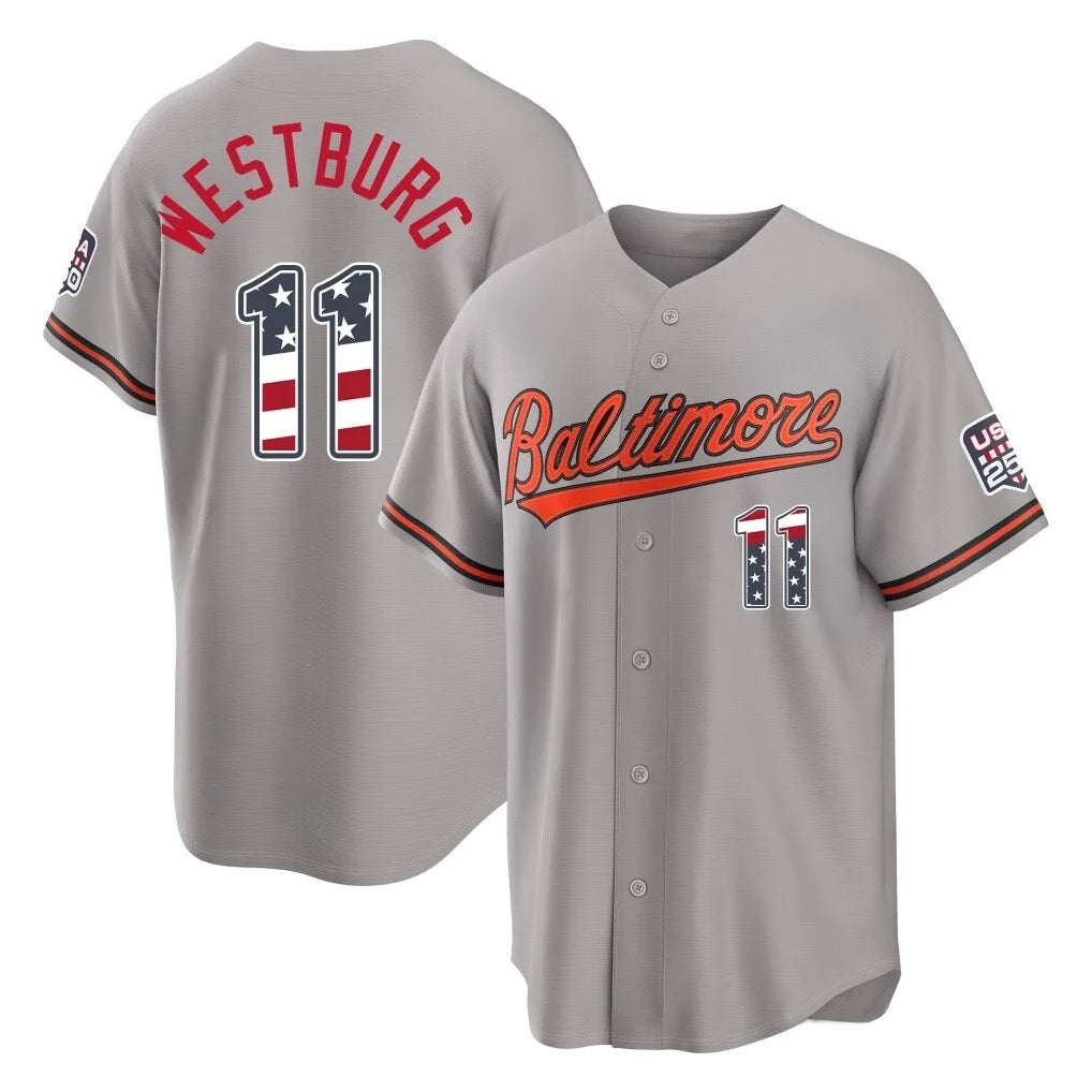 Tlead B.Orioles #11 Jordan Westburg Player Gray USA 250 Fourth of July Home Game Stitched Jerseys