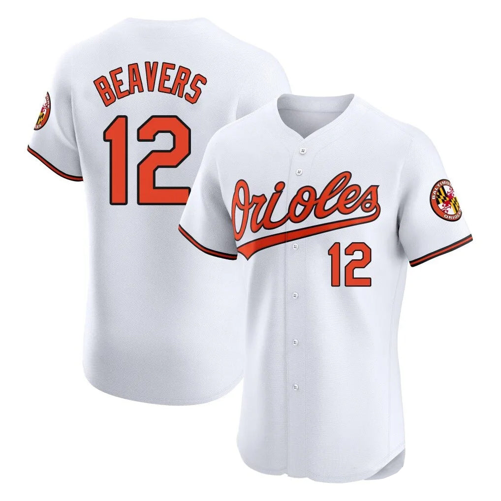 Tlead B.Orioles #12 Dylan Beavers Player White Limited Elite Home Game Stitched Jerseys
