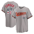 Tlead B.Orioles #17 Colton Cowser Player Gray USA 250 Fourth of July Home Game Stitched Jerseys