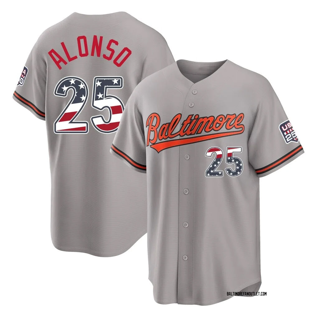 Tlead B.Orioles #25 Pete Alonso Player Gray USA 250 Fourth of July Home Game Stitched Jerseys