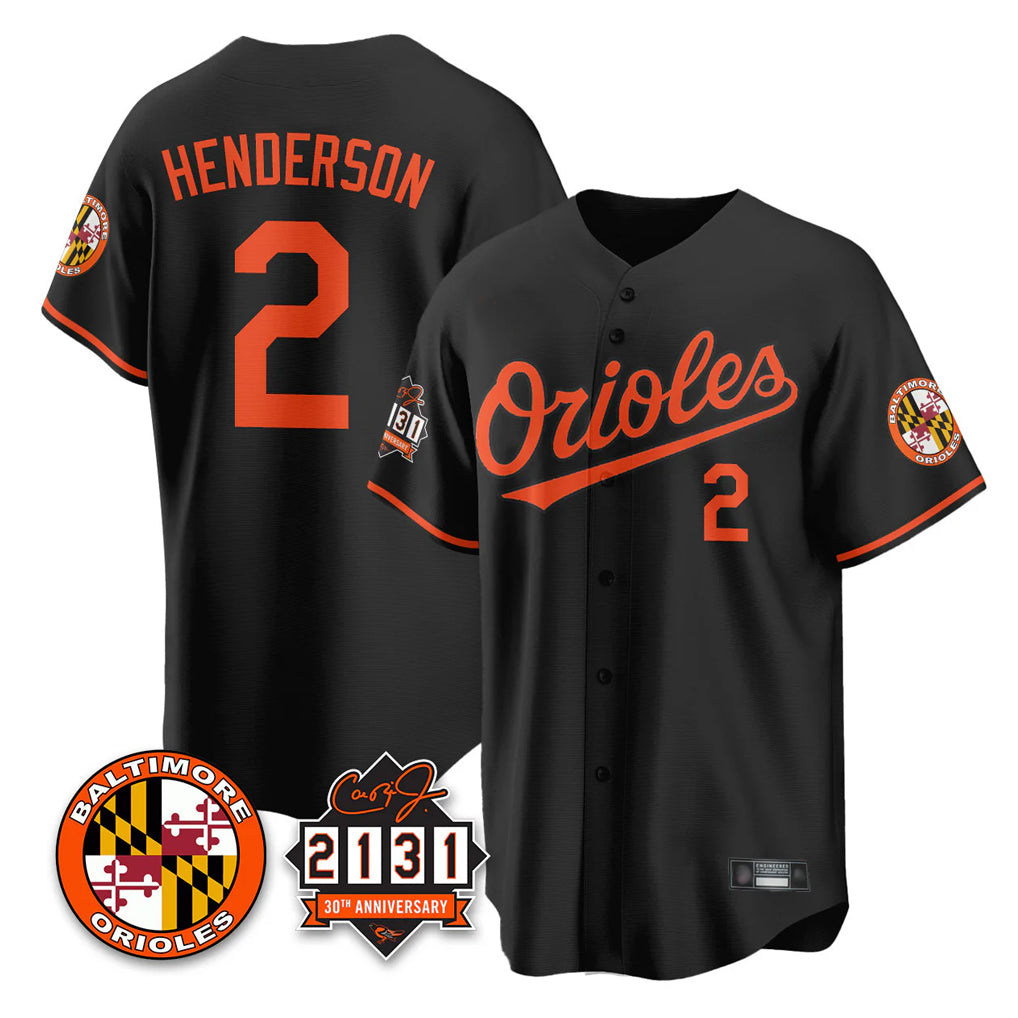 Tlead B.Orioles #2 Gunnar Henderson Player Black 30th Anniversary of 2131 Home Game Stitched Jerseys