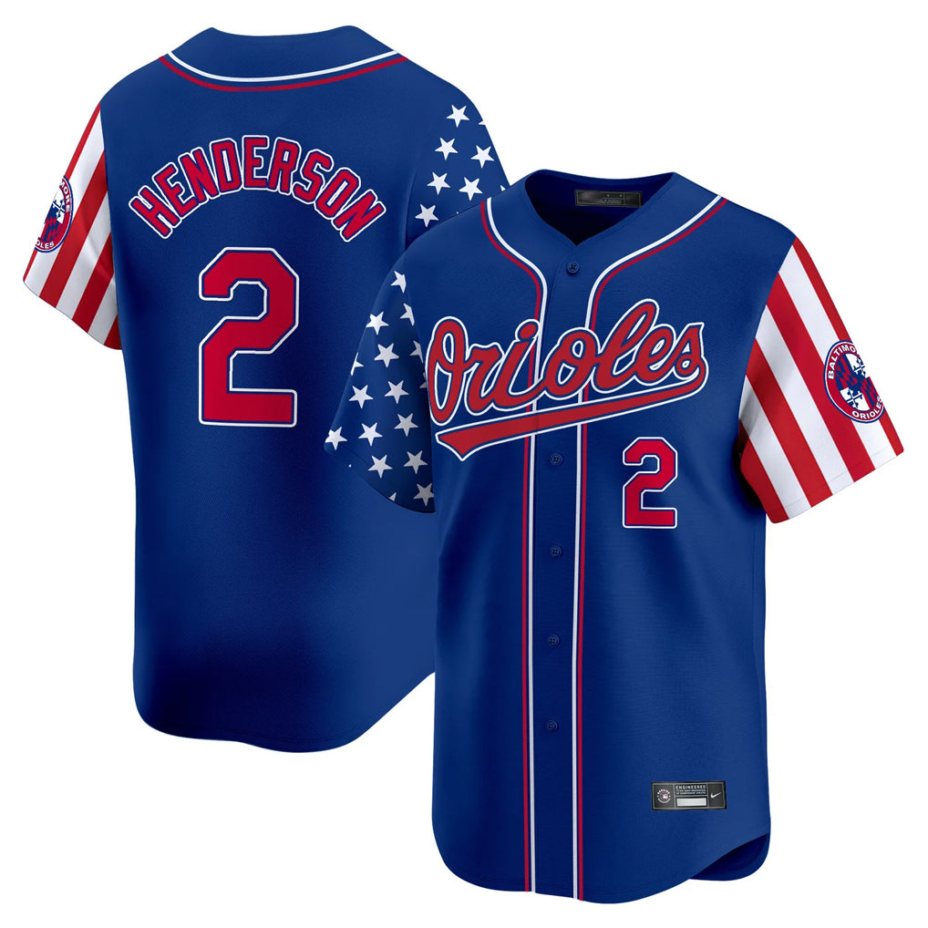 Tlead B.Orioles #2 Gunnar Henderson Player Royal Independence Day Vapor Premier Limited Home Game Stitched Jerseys