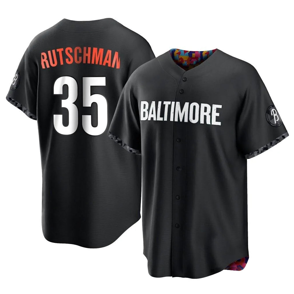 Tlead B.Orioles #35 Adley Rutschman Black City Connect Home Game Stitched Jerseys