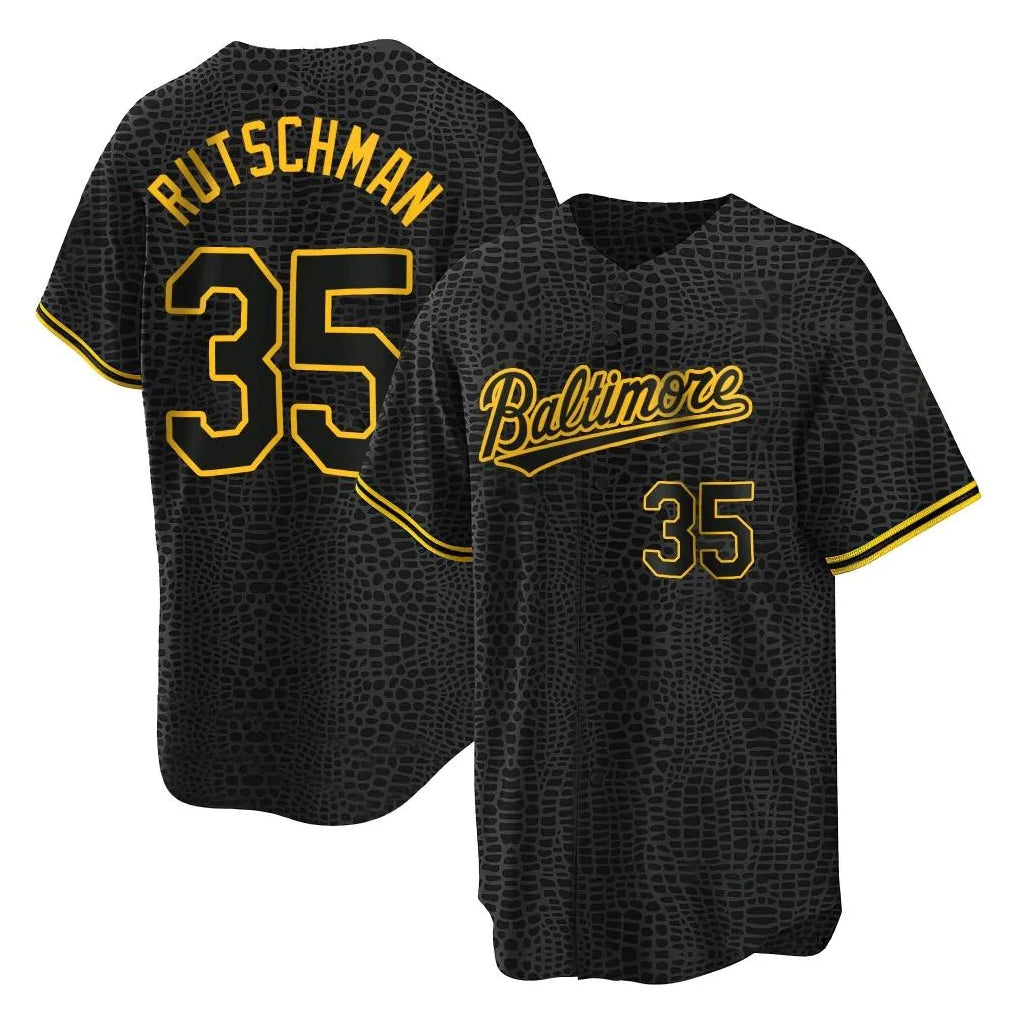 Tlead B.Orioles #35 Adley Rutschman Player Black Snake Skin City Home Game Stitched Jerseys