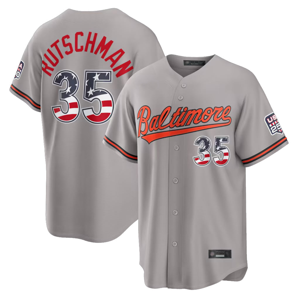 Tlead B.Orioles #35 Adley Rutschman Player Gray Home Game Stitched Jerseys