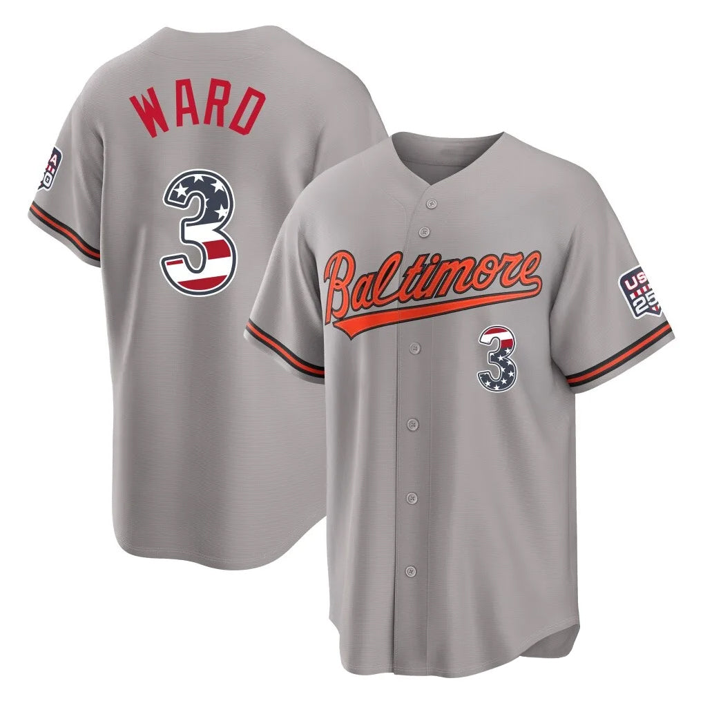 Tlead B.Orioles #3 Taylor Ward Player Gray USA 250 Fourth of July Home Game Stitched Jerseys