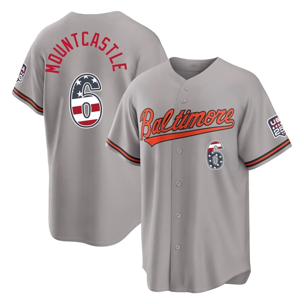 Tlead B.Orioles #6 Ryan Mountcastle Player Gray USA 250 Fourth of July Home Game Stitched Jerseys
