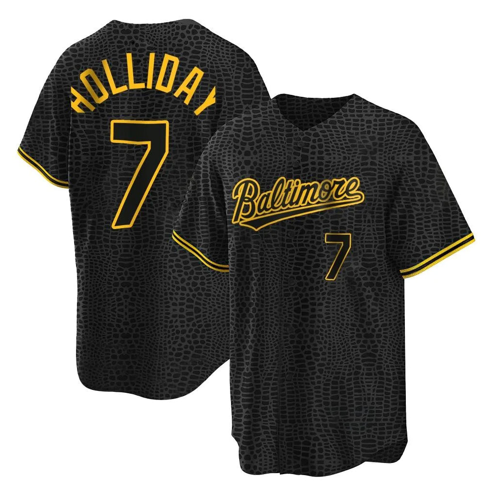 Tlead B.Orioles #7 Jackson Holliday Player Black Snake Skin City Home Game Stitched Jerseys