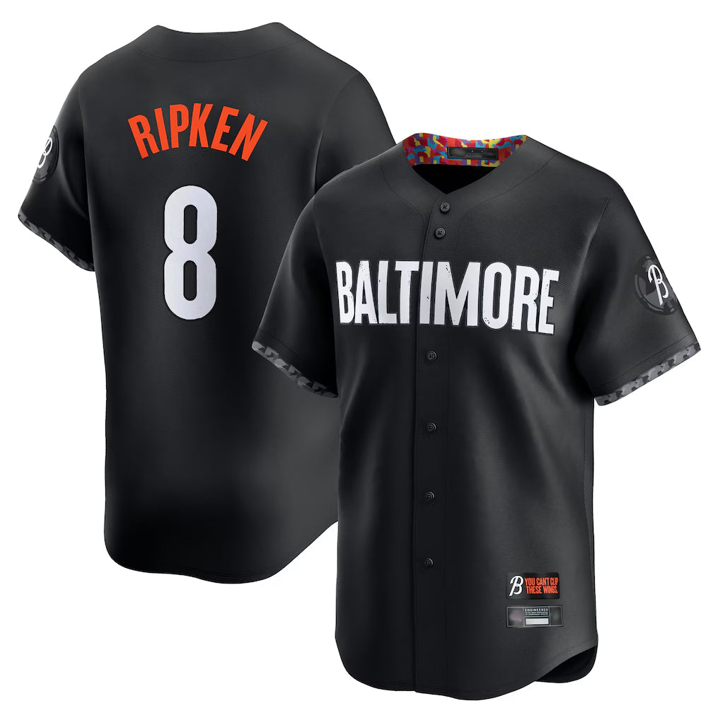 Tlead B.Orioles #8 Cal Ripken Player Black City Connect Limited Home Game Stitched Jerseys