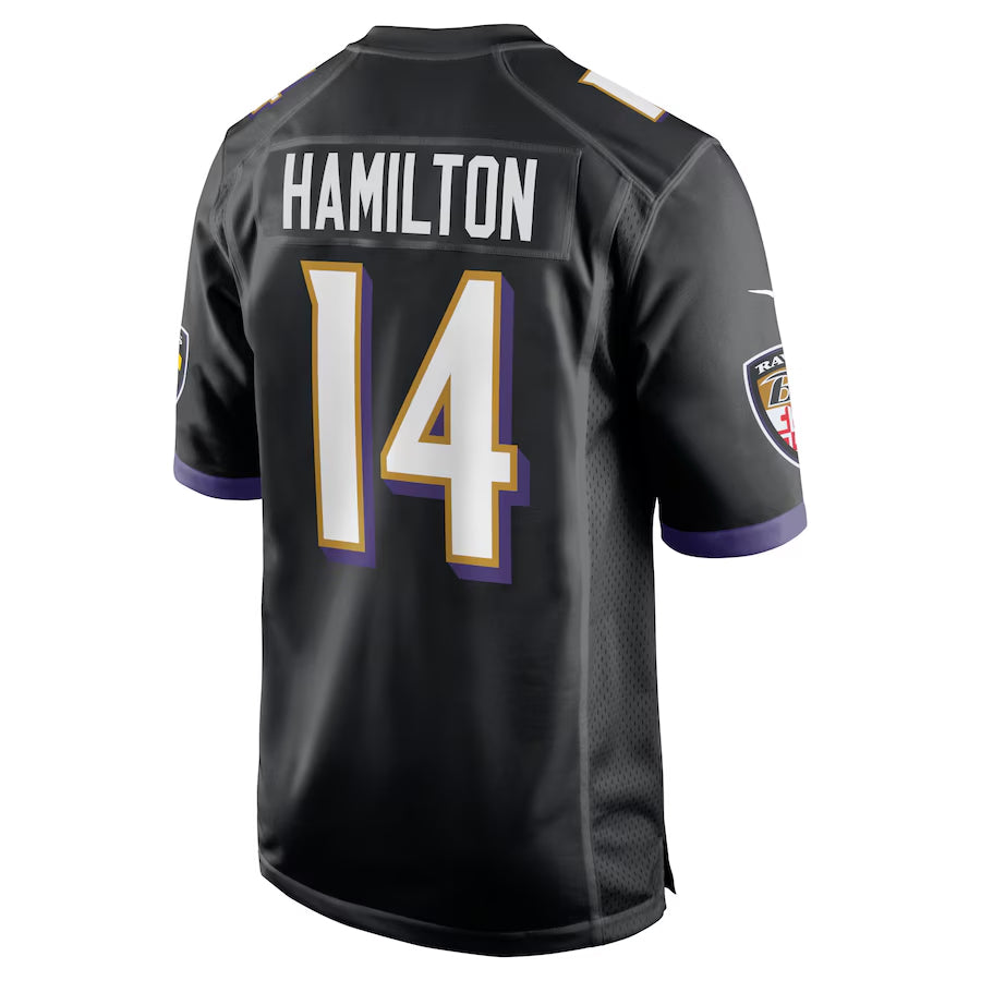 Tlead B.Ravens #14 Kyle Hamilton Player Black Home Game Stitched Jerseys