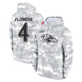 Tlead B.Ravens #4 Zay Flowers Player Arctic Camo Salute to Service Pullover Hoodie Stitched Jerseys
