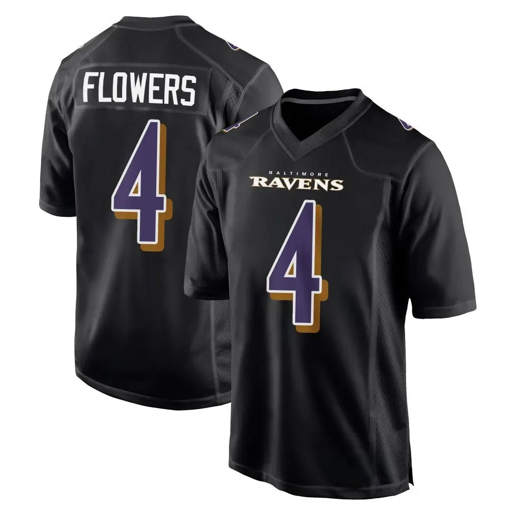 Tlead B.Ravens #4 Zay Flowers Player Black Carbon Fashion Home Game Stitched Jerseys