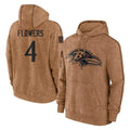 Tlead B.Ravens #4 Zay Flowers Player Brown Salute to Service Pullover Hoodie Stitched Jerseys
