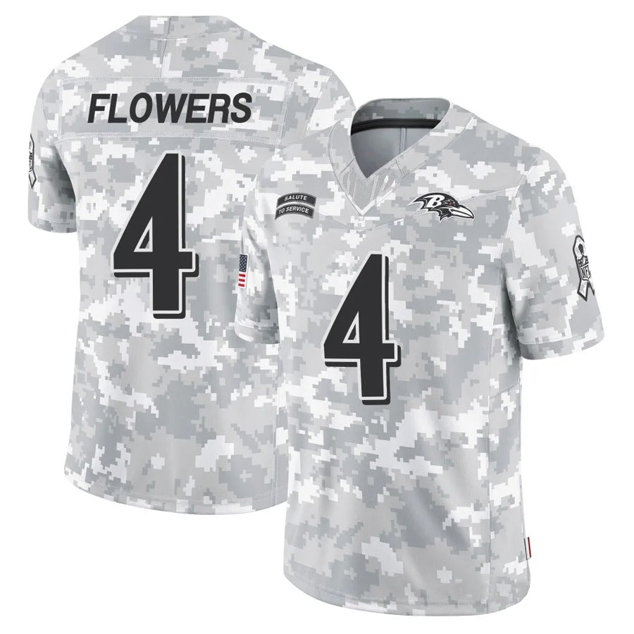Tlead B.Ravens #4 Zay Flowers Player Arctic Camo Salute to Service Limited Stitched Jerseys