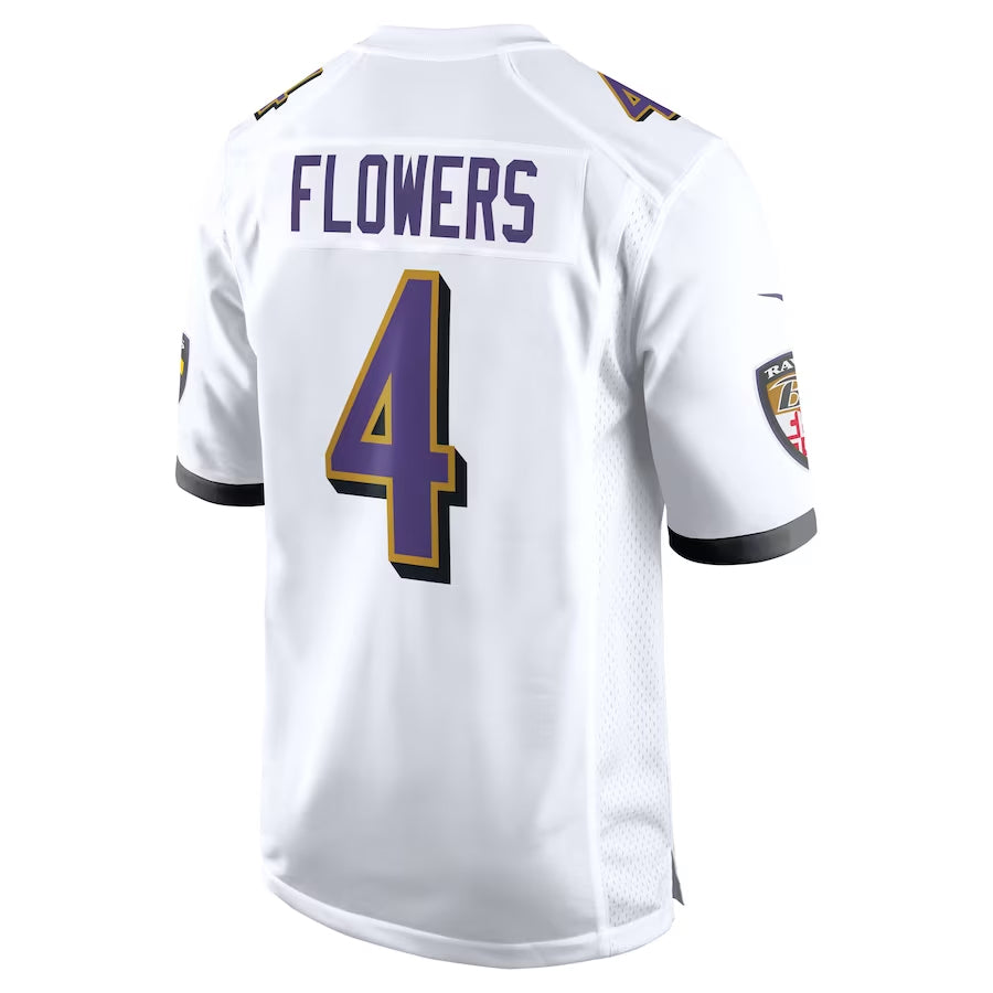 Tlead B.Ravens #4 Zay Flowers Player White Home Game Stitched Jerseys