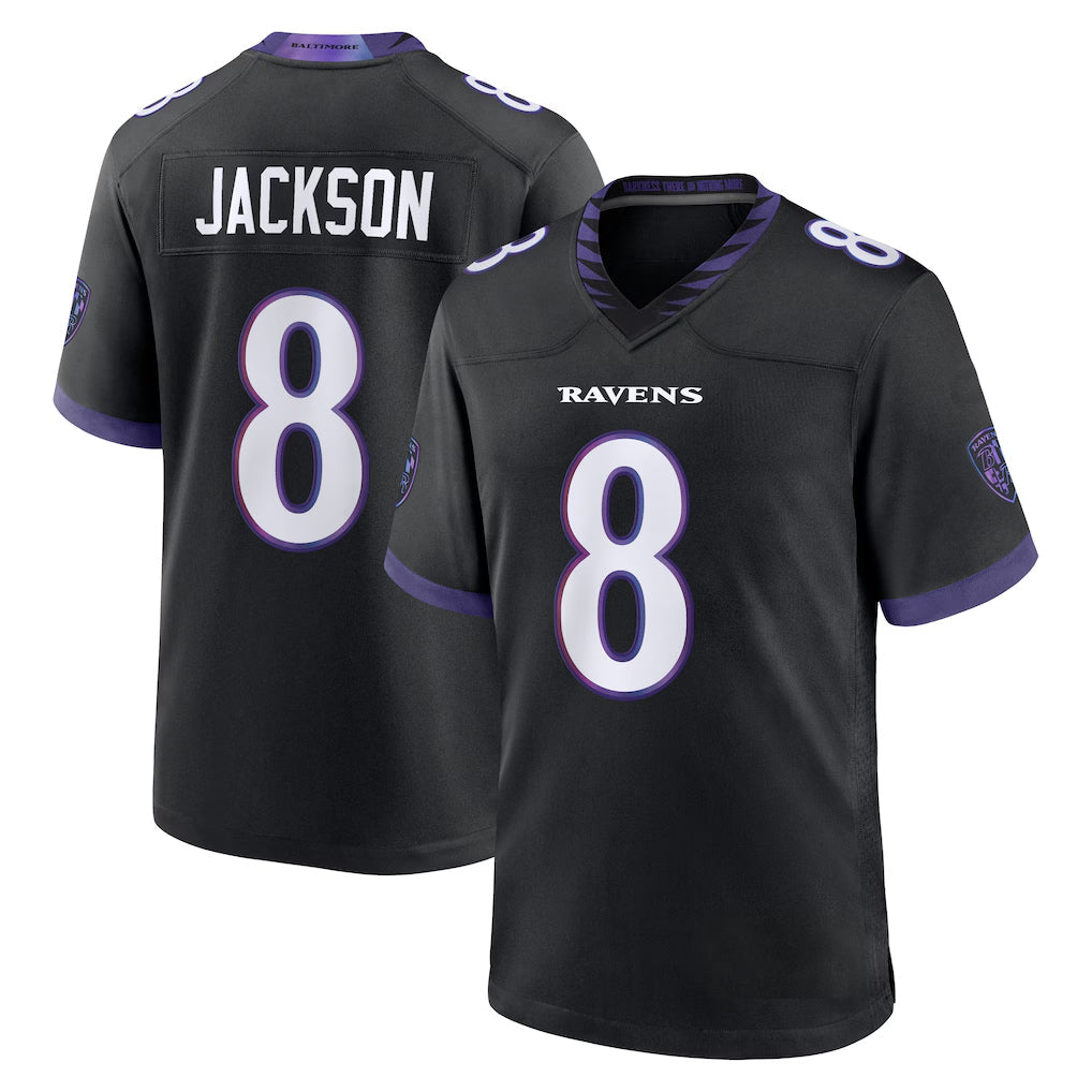 Tlead B.Ravens #8 Lamar Jackson Player Black Home Game Stitched Jerseys
