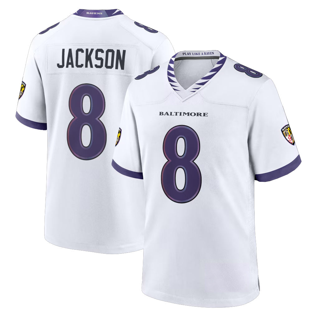 Tlead B.Ravens #8 Lamar Jackson Player White Home Game Stitched Jerseys