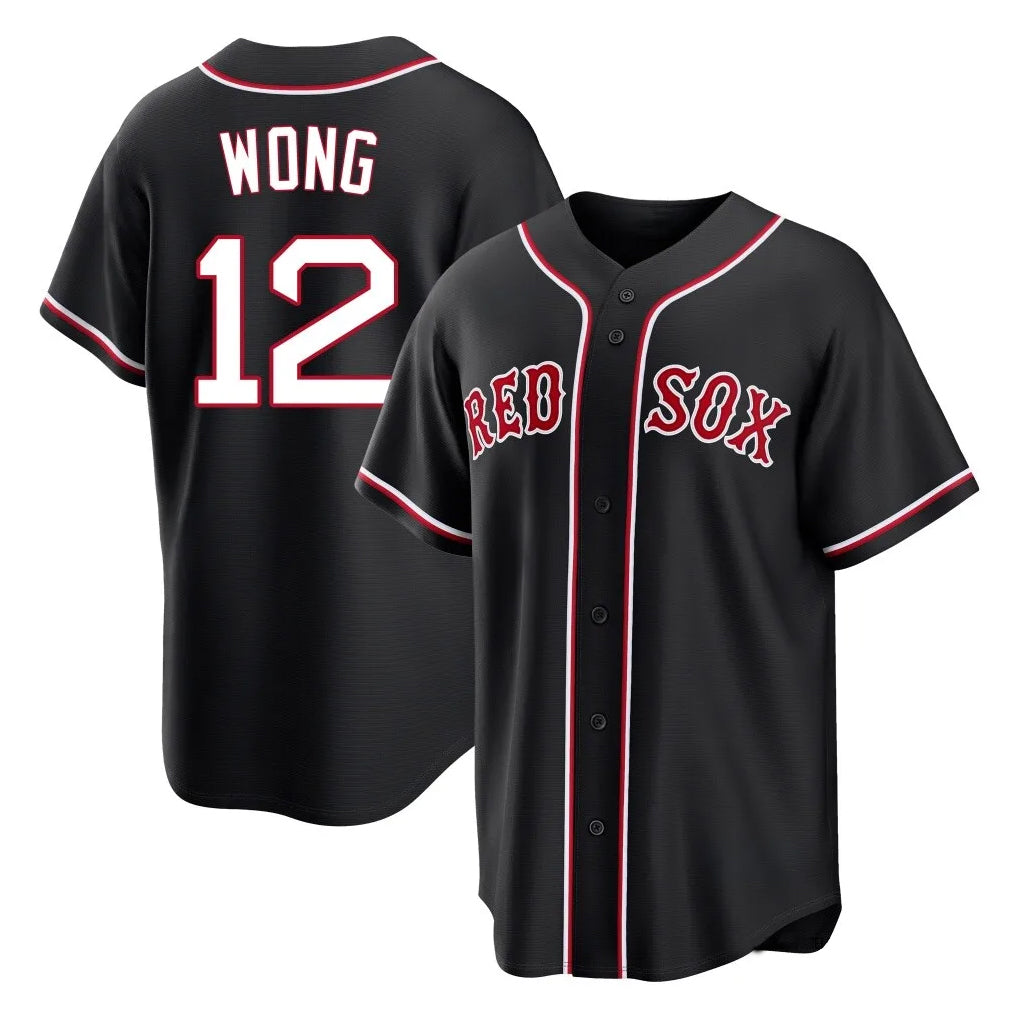 Tlead B.Red Sox #12 Connor Wong Player Black Out Home Game Stitched Jerseys
