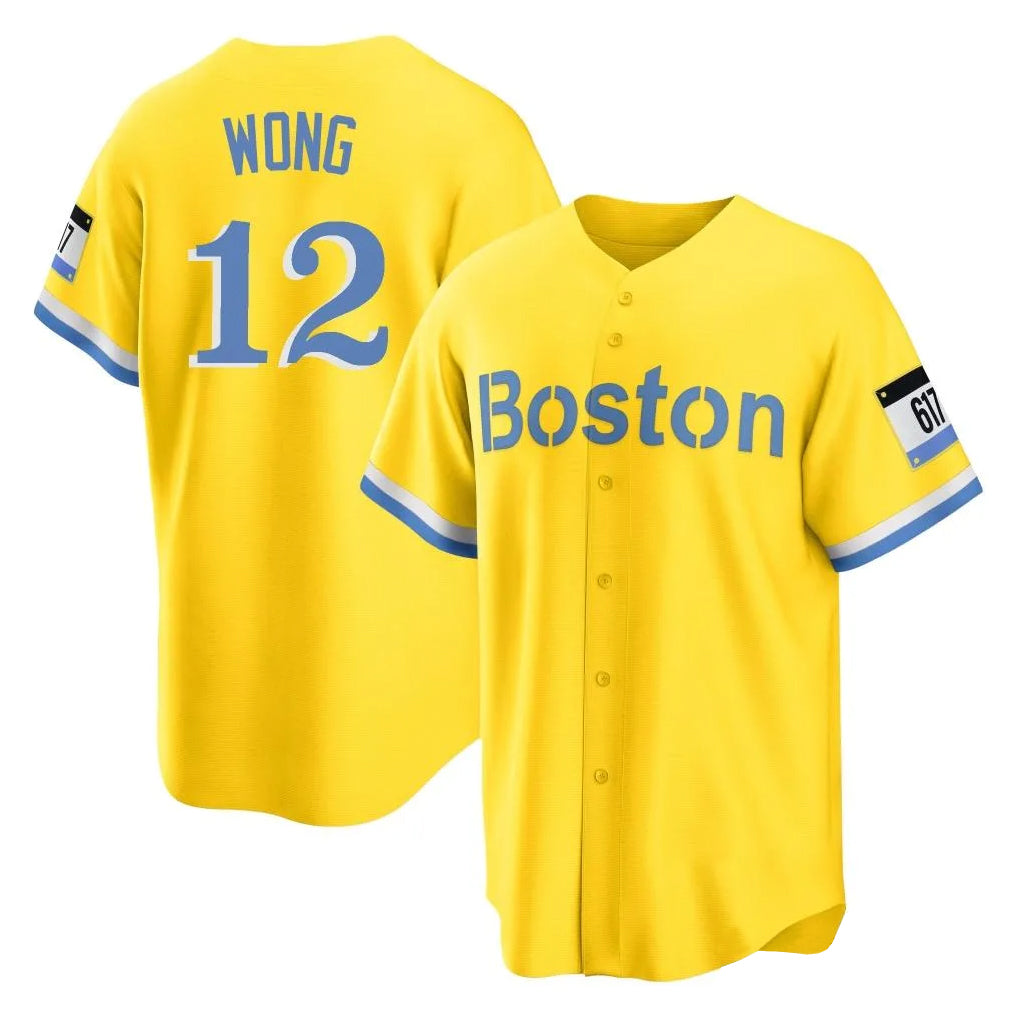 Tlead B.Red Sox #12 Connor Wong Player Yellow Home Game Stitched Jerseys