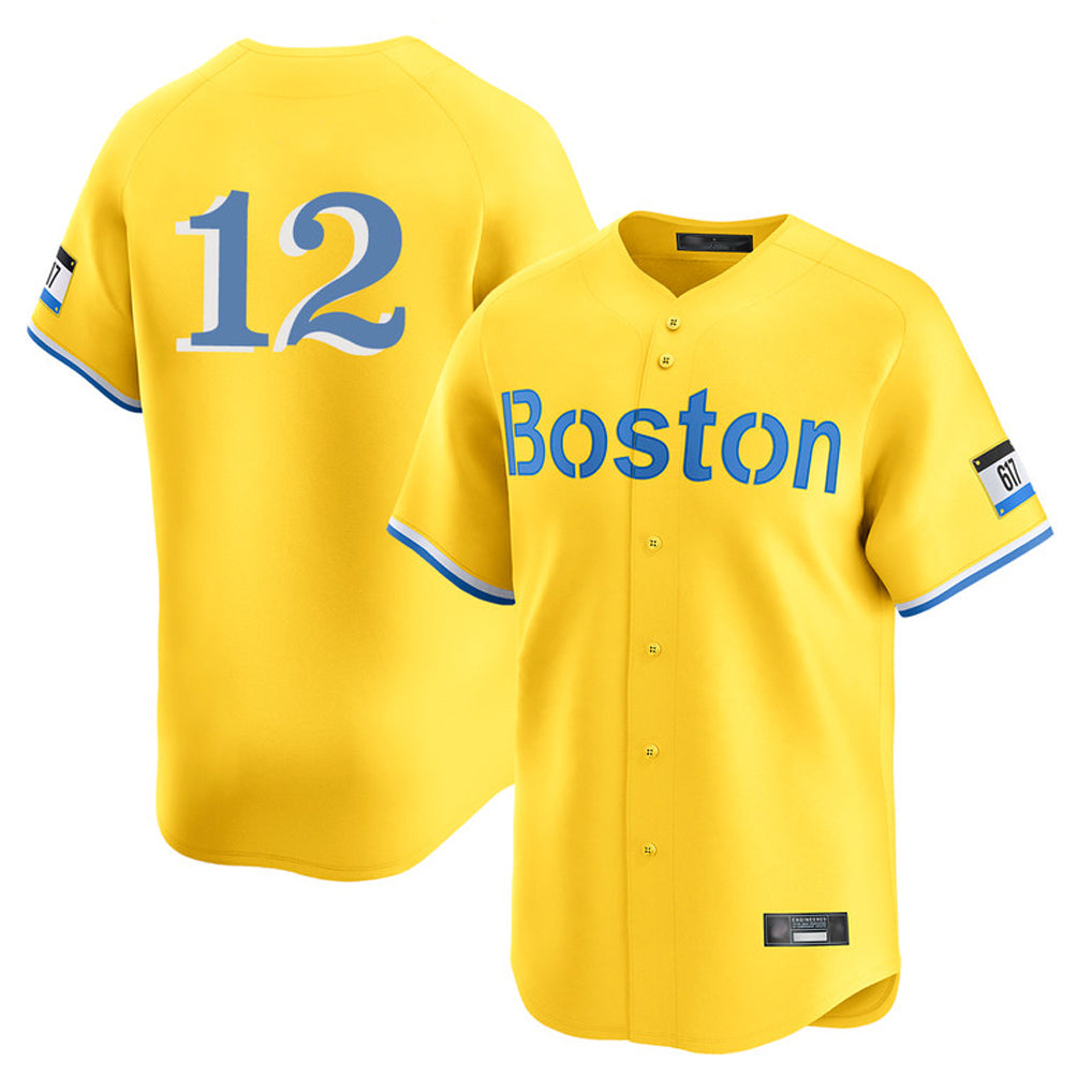 Tlead B.Red Sox #12 Connor Wong Player Yellow Limited Home Game Stitched Jerseys