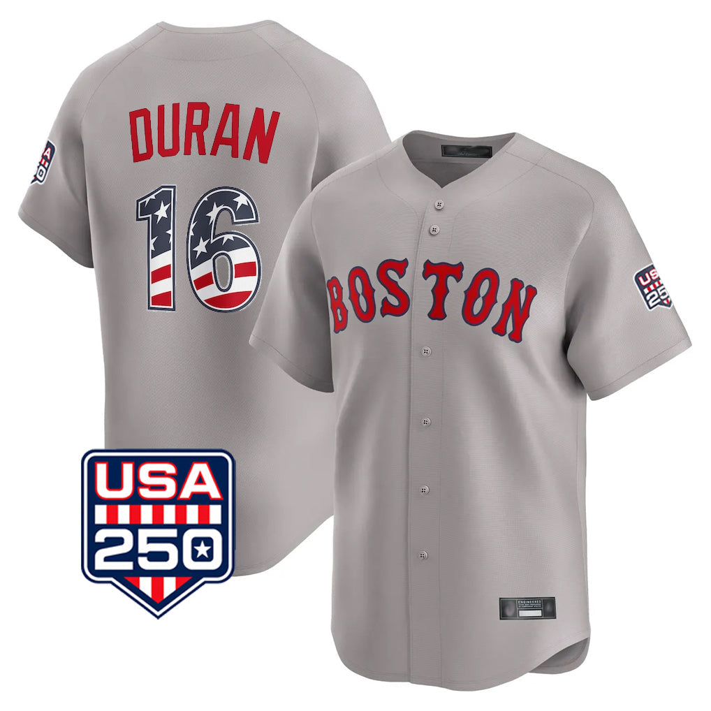 Tlead B.Red Sox #16 Jarren Duran Player Gray Road USA 250 Fourth of July Limited Home Game Stitched Jerseys