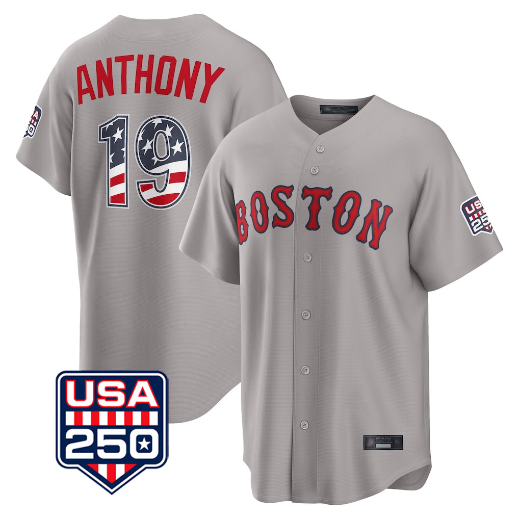 Tlead B.Red Sox #19 Roman Anthony Player Gray Road USA 250 Fourth of July Home Game Stitched Jerseys