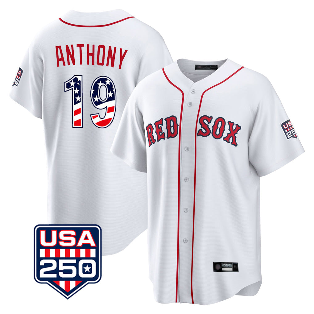 Tlead B.Red Sox #19 Roman Anthony Player White USA 250 Fourth of July Home Game Stitched Jerseys
