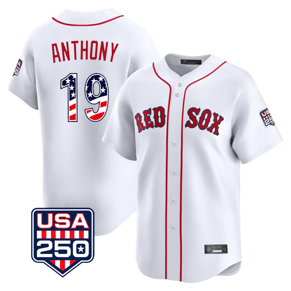 Tlead B.Red Sox #19 Roman Anthony Player White USA 250 Fourth of July Limited Home Game Stitched Jerseys