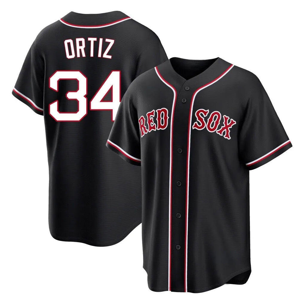 Tlead B.Red Sox #34 David Ortiz Player Black Out Home Game Stitched Jerseys