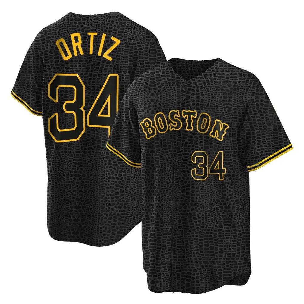 Tlead B.Red Sox #34 David Ortiz Player Black Snake Skin City Home Game Stitched Jerseys