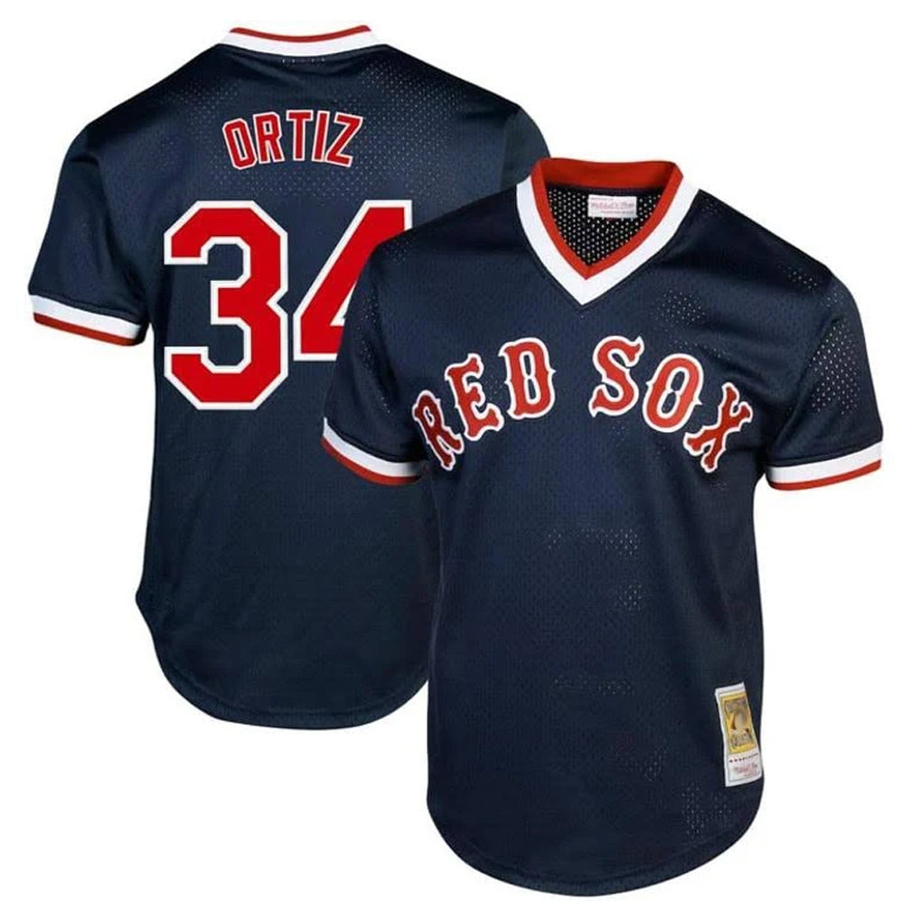 Tlead B.Red Sox #34 David Ortiz Player Navy Cooperstown Collection Mesh T-shirt Home Stitched Jerseys