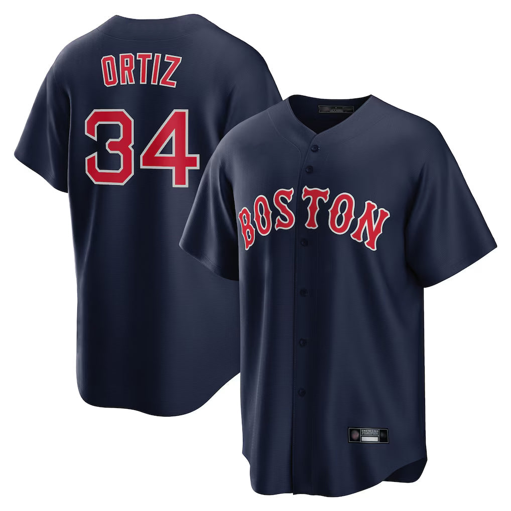 Tlead B.Red Sox #34 David Ortiz Player Navy Home Game Stitched Jerseys