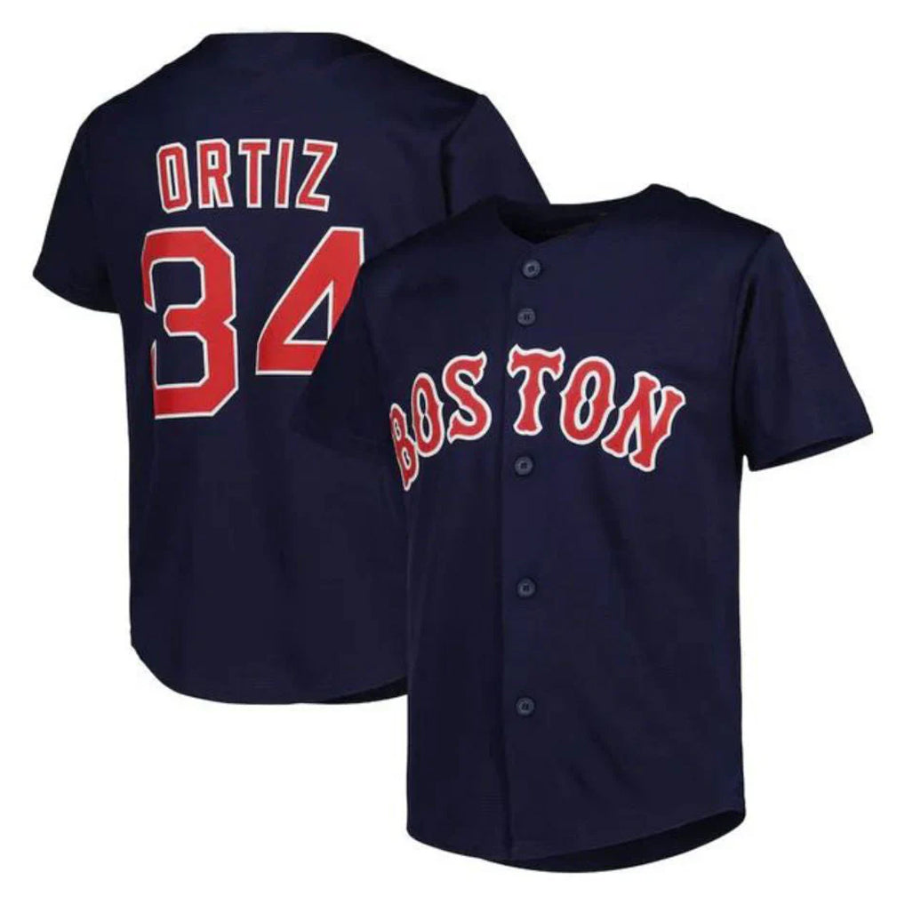 Tlead B.Red Sox #34 David Ortiz Player Navy Mitchell & Ness Cooperstown Collection Mesh Home Stitched Jerseys