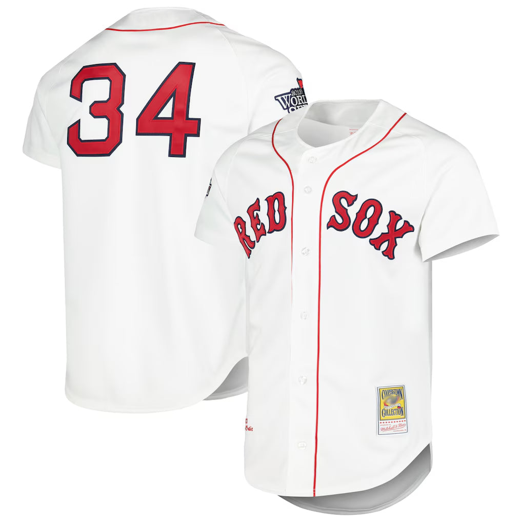 Tlead B.Red Sox #34 David Ortiz Player White Mitchell & Ness Cooperstown Collection Mesh Home Stitched Jerseys