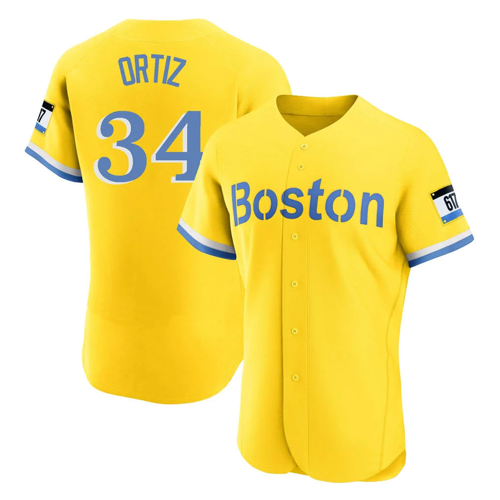 Tlead B.Red Sox #34 David Ortiz Player Yellow Limited Elite Home Game Stitched Jerseys