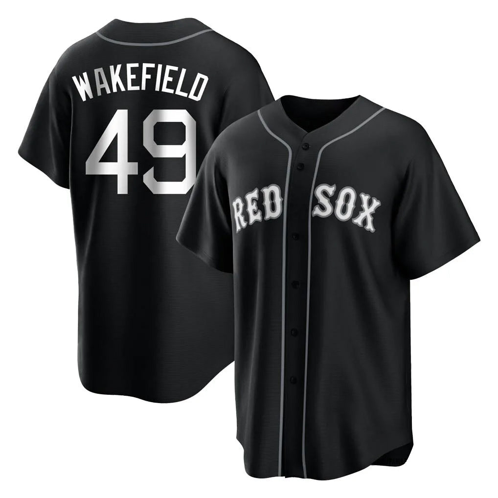Tlead B.Red Sox #49 Tim Wakefield Player Black Home Game Stitched Jerseys