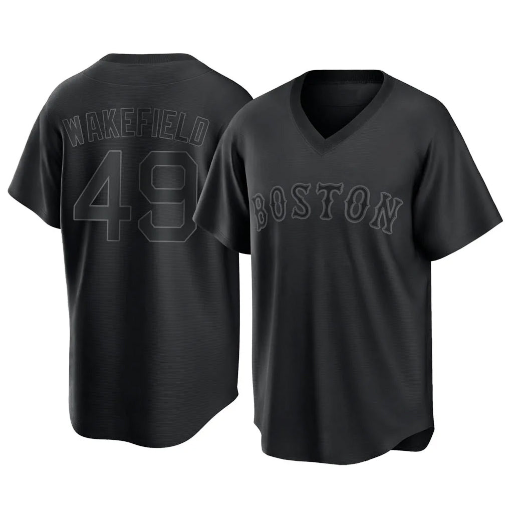 Tlead B.Red Sox #49 Tim Wakefield Player Black T-shirt Home Game Stitched Jerseys