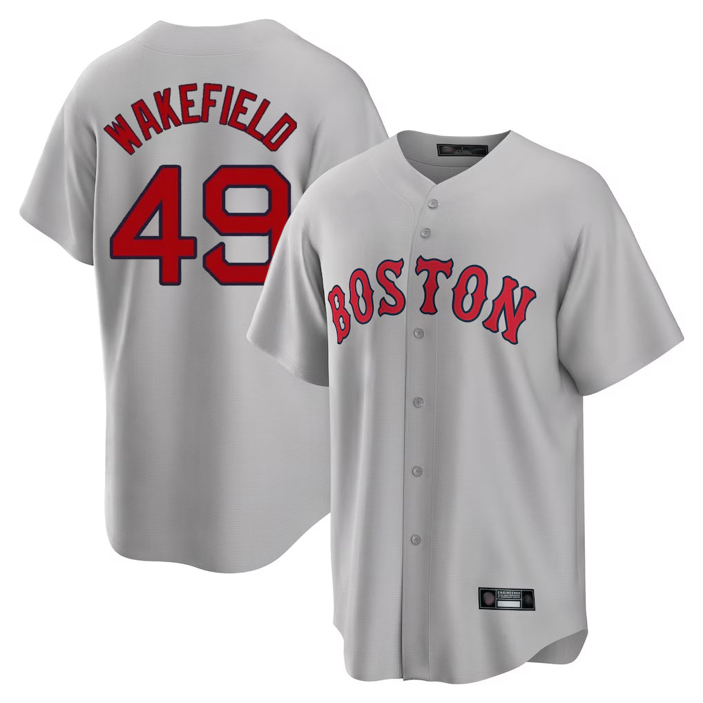 Tlead B.Red Sox #49 Tim Wakefield Player Gray Road Home Game Stitched Jerseys