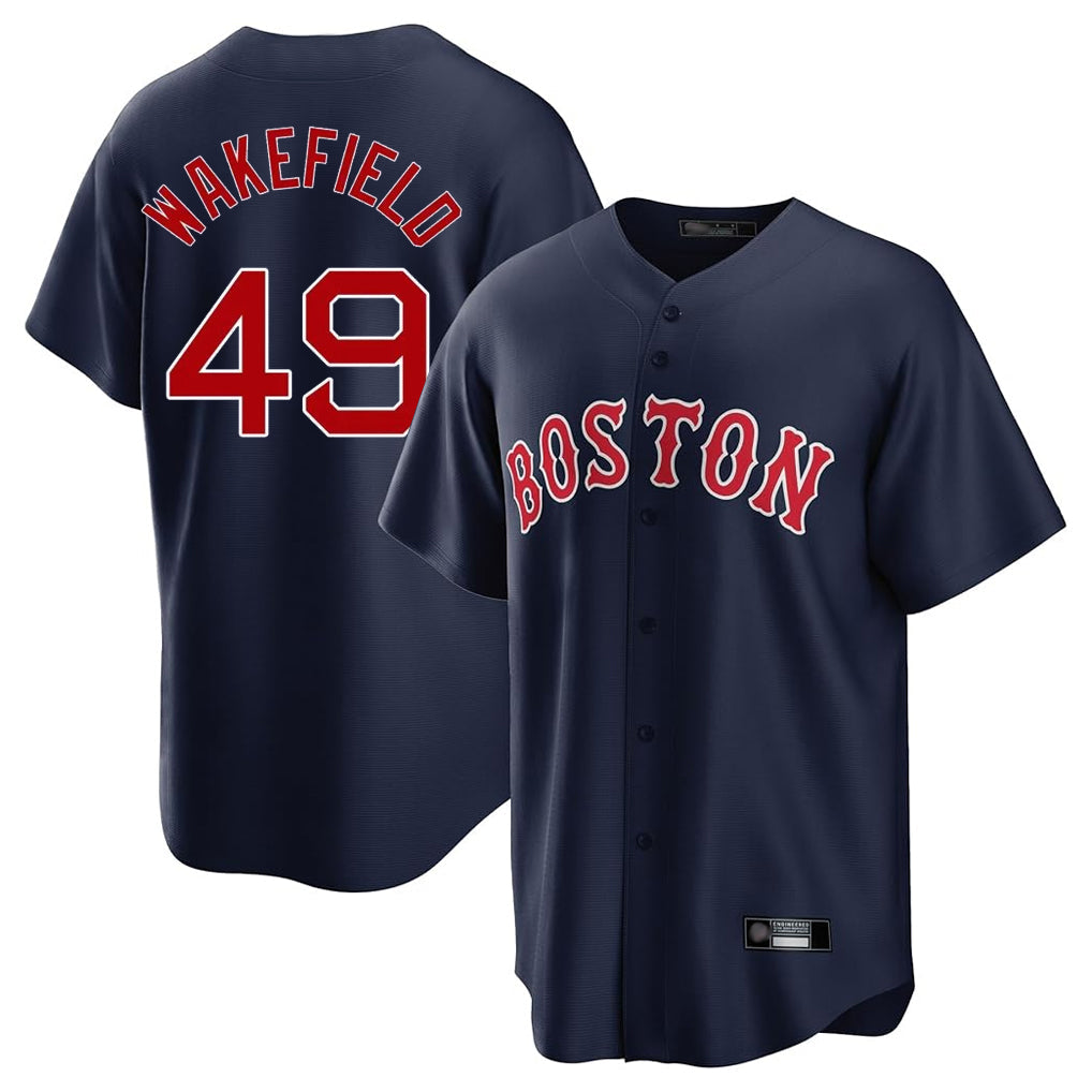 Tlead B.Red Sox #49 Tim Wakefield Player Navy Home Game Stitched Jerseys
