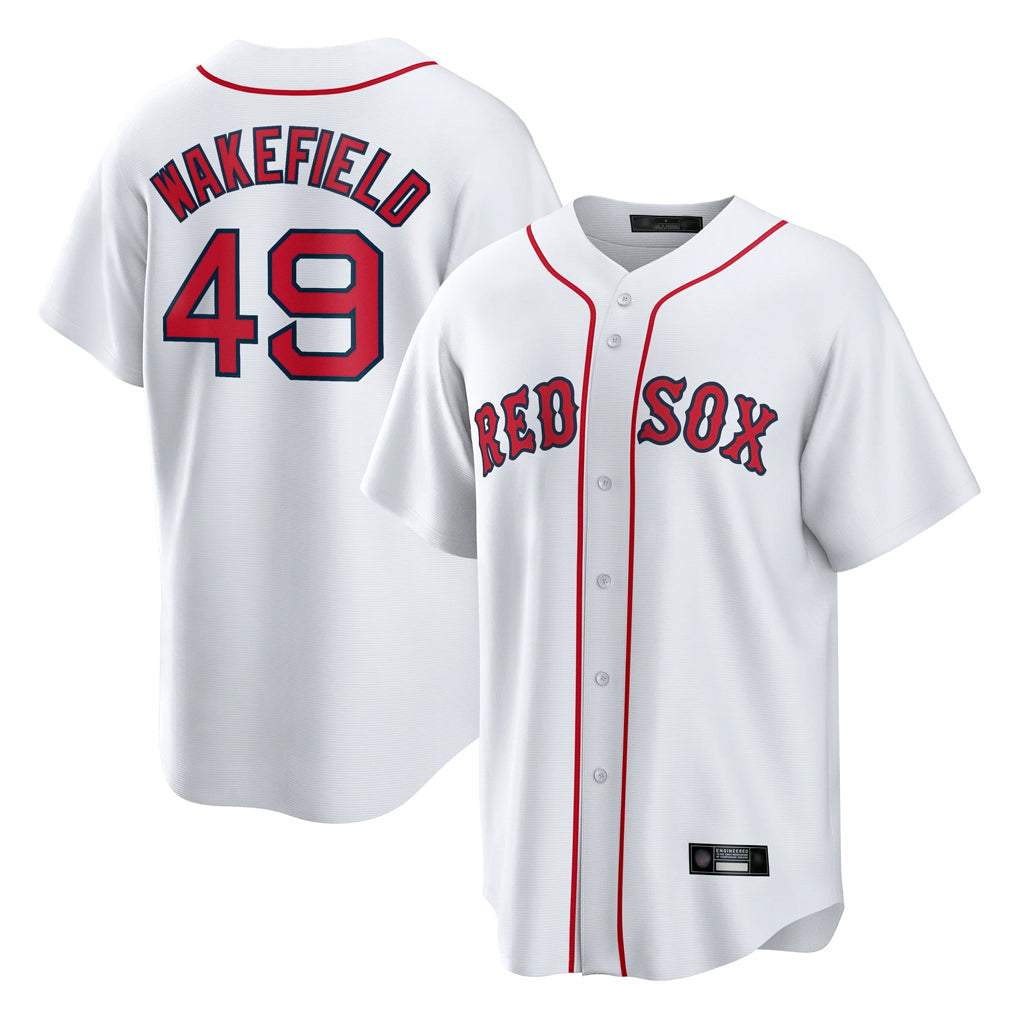 Tlead B.Red Sox #49 Tim Wakefield Player White Home Game Stitched Jerseys