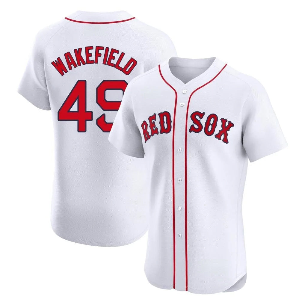 Tlead B.Red Sox #49 Tim Wakefield Player White Limited Elite Home Game Stitched Jerseys