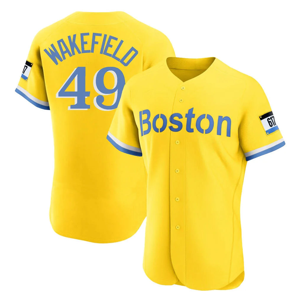 Tlead B.Red Sox #49 Tim Wakefield Player Yellow Limited Elite Home Game Stitched Jerseys