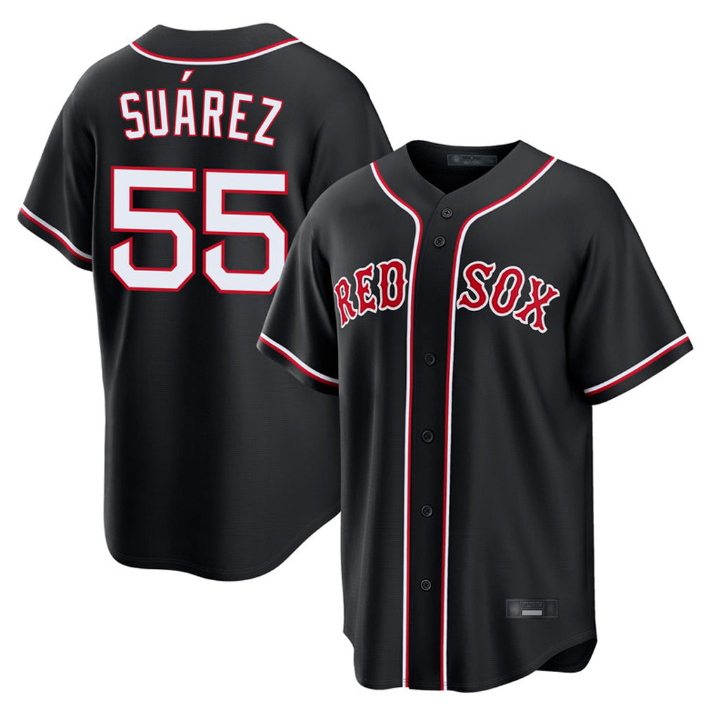 Tlead B.Red Sox #55 Ranger Su¡§¡érez Player Black Out Home Game Stitched Jerseys