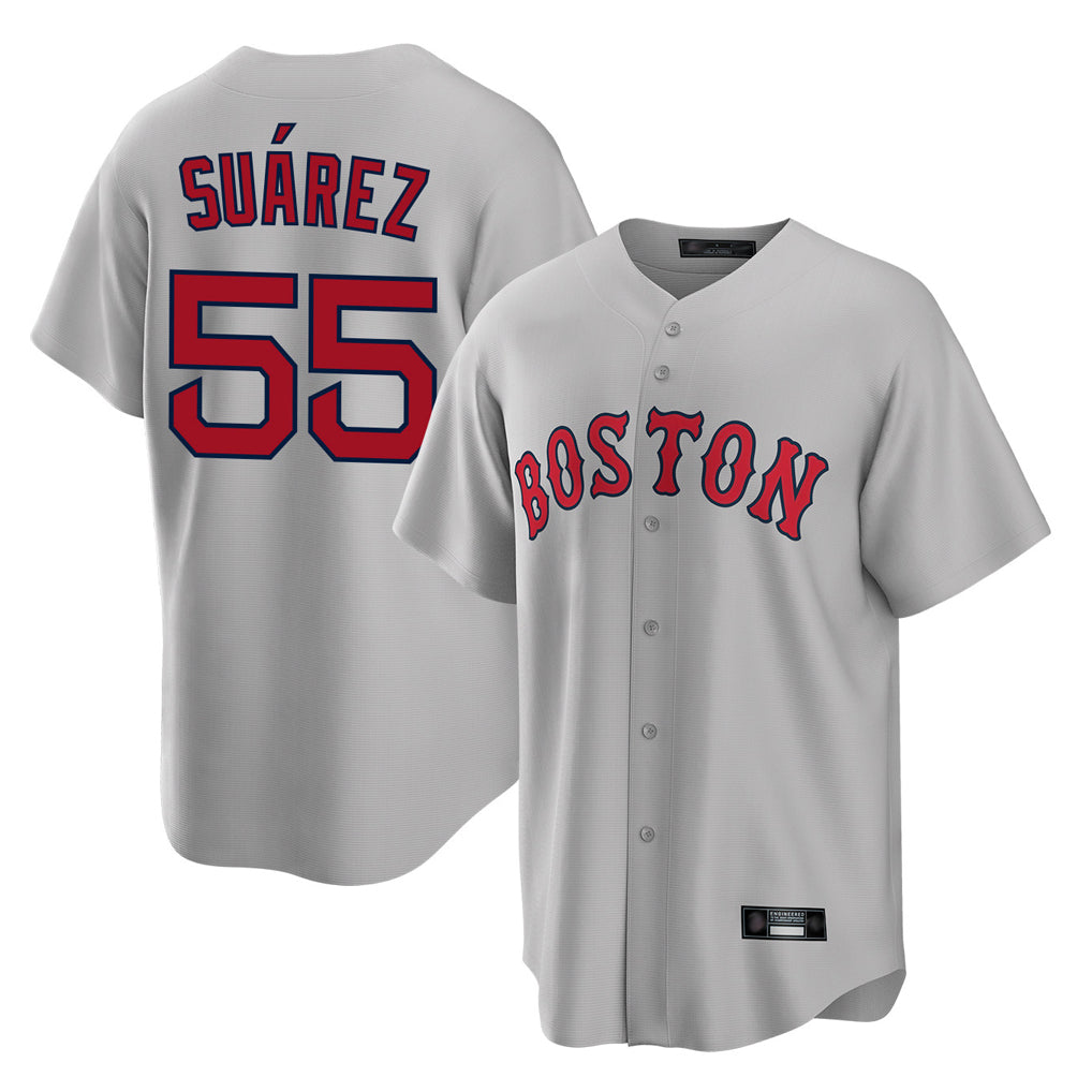 Tlead B.Red Sox #55 Ranger Su¡§¡érez Player Gray Road Home Game Stitched Jerseys