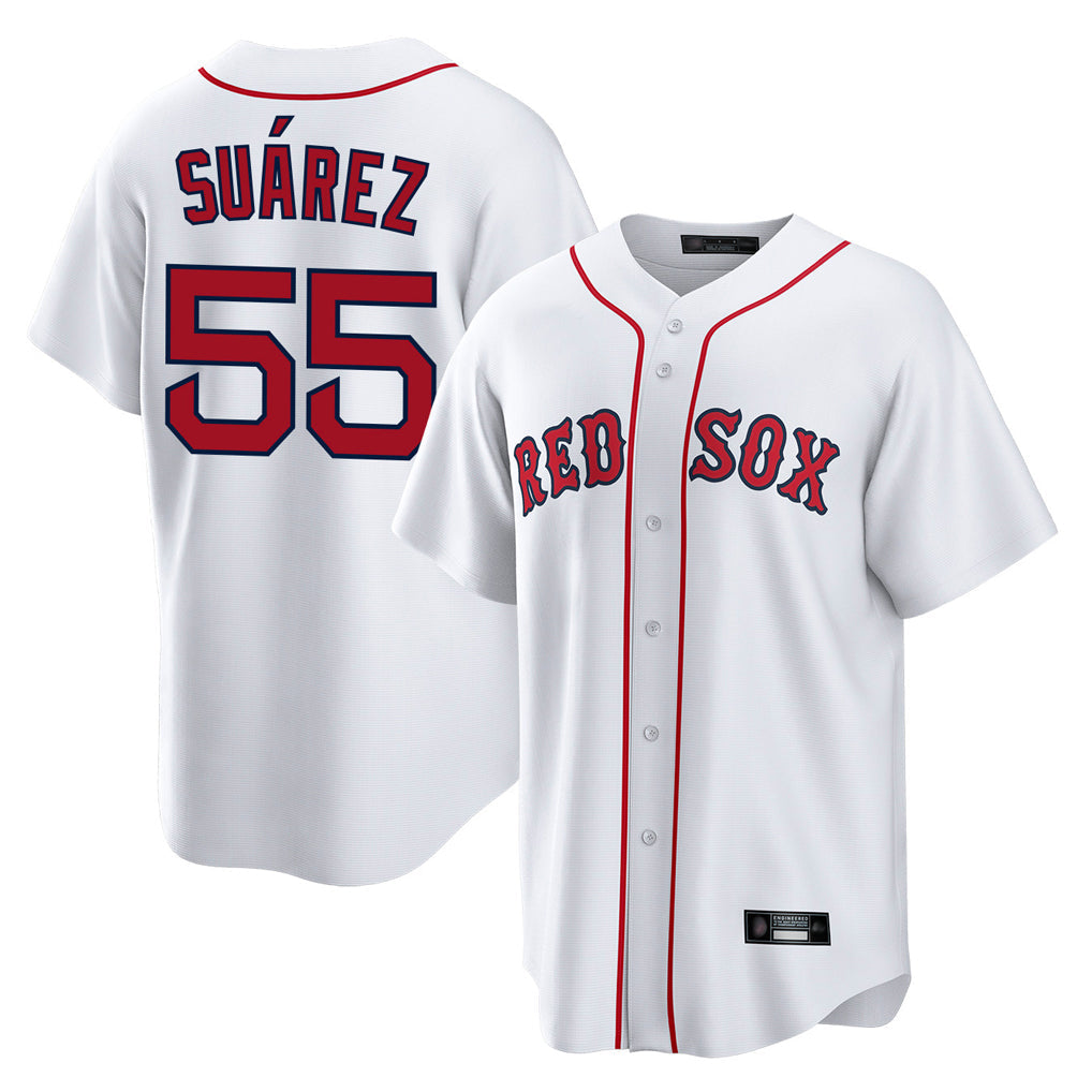 Tlead B.Red Sox #55 Ranger Su¡§¡érez Player White Home Game Stitched Jerseys