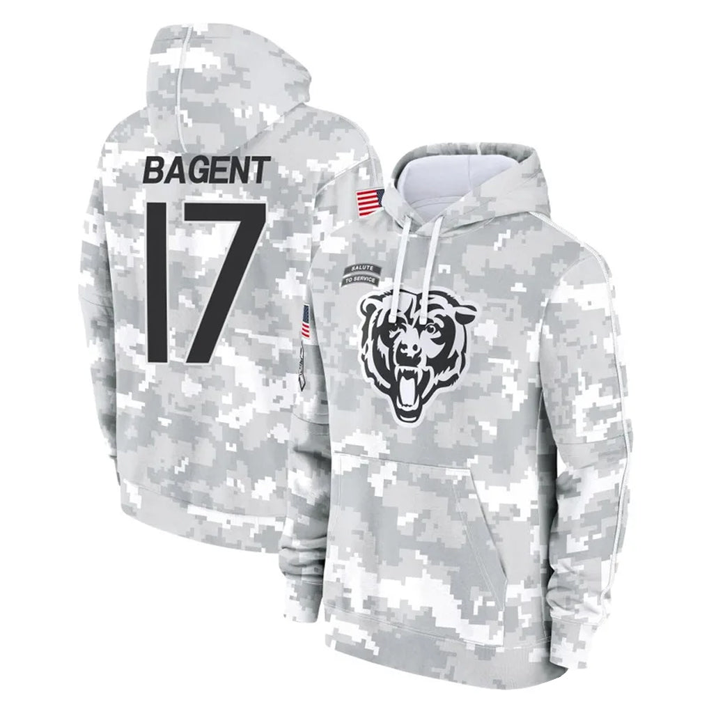 Tlead C.Bears #17 Tyson Bagent Player Arctic Camo Salute to Service Pullover Hoodies Limited Stitched Jerseys