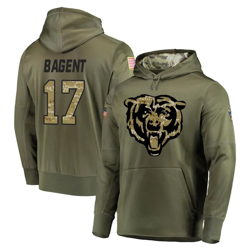 Tlead C.Bears #17 Tyson Bagent Player Olive Salute to Service Pullover Hoodies Home Game Stitched Jerseys